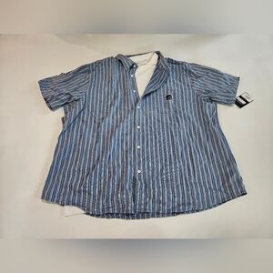 NWT Sonoma Mens XXL SHORT SLEEVE 2 IN 1 Shirt Casual Button Down BLUE STRIPED
